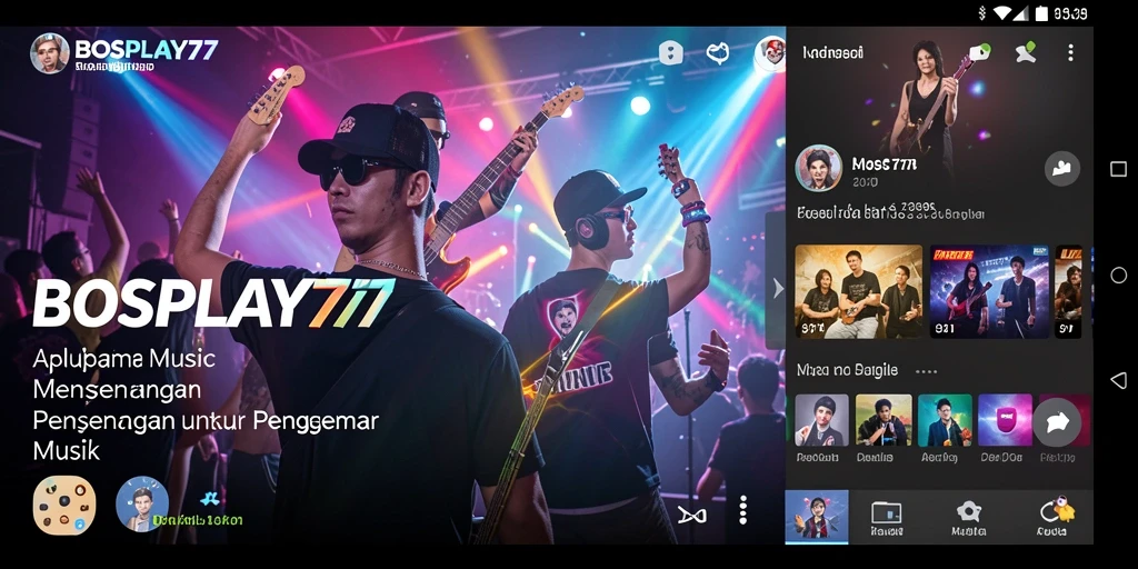 Screenshot gameplay BOSPLAY77 dengan berbagai pilihan musik.