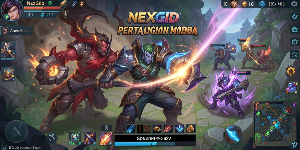 Tangkapan layar NEXGID menampilkan aksi pertarungan seru antar karakter di arena.
