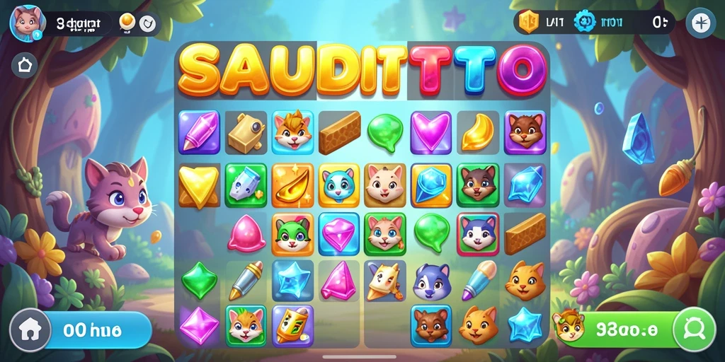 Tampilan gameplay seru di SAUDITOTO dengan kombinasi Match-3 yang strategis.