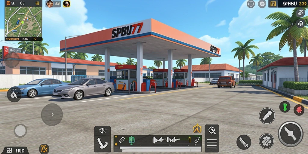 Screenshot gameplay SPBU77 yang menampilkan dunia luas dan interaksi dinamis.